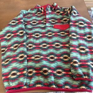 Patagonia Women’s Turquoise & Red Patterned Fleece Zip Pullover